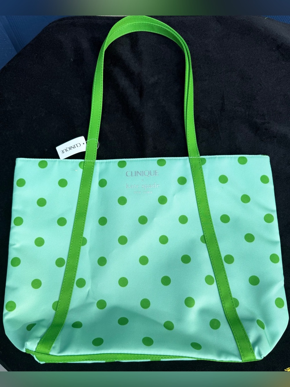 Clinique Green Polka Dot Tote - Light Mint with Bright Green Accents